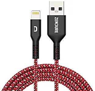 Zendure Supercord MFI Certified Cable, 3ft 100cm 1m Durable Nylon Braided Phone Charger Cable Compatible with iPhone Xs Max, Xs, XR, X, iPad and More - 1M, Red