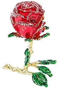 QIFU-Hand Painted Enameled Rose Shape Decorative Hinged Jewelry Trinket Box Unique Gift for Valentine's Day