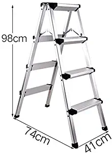 4 Step Ladder, Aluminium Double Sided Step Ladder Folding AType Step Stool, Load Bearing 150Kg,Black lxhff (Color : Silver)