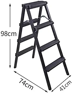 4 Step Ladder, Aluminium Double Sided Step Ladder Folding AType Step Stool, Load Bearing 150Kg,Black lxhff (Color : Black)