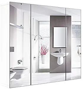 HOMFA Bathroom Wall Mirror Cabinet, 27.6 inches Multipurpose Storage Organizer Medicine Cabinet Space Saver with 3 Doors Adjustable Shelf Kitchen Cupboard, White