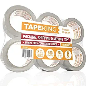 Tape King Clear Packing Tape - 60 Yards Per Roll (6 Refill Rolls) - 2 Inch Wide Stronger 2.7mil, Heavy Duty Sealing Adhesive Industrial Depot Tapes for Moving Packaging Shipping, Office & Storage