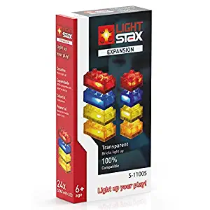 Light Stax Illuminated Building Blocks - 24-Piece Expansion Set with Transparent Bricks