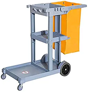 HomCom 3 Shelf Commercial Cleaning Rolling Janitor Cart with 25 Gallon Vinyl Bag
