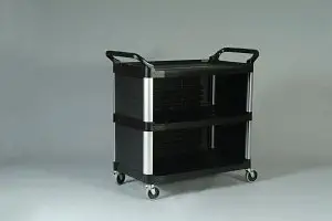 Rubbermaid 3-Shelf Plastic Utility Cart Extra Closed on 3 Sides Black