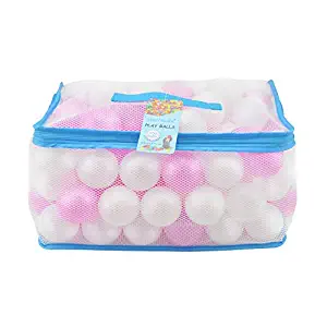 Lightaling 100pcs White & Pink Ocean Balls & Pit Balls Soft Plastic Phthalate & BPA Free Crush Proof - Reusable and Durable Storage Mesh Bag with Zipper