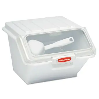 Rubbermaid Commercial ProSave Shelf-Storage Ingredient Bin w/Scoop, 11 3/4w x 15d x 8 1/2h, White - one ingredient bin with scoop.