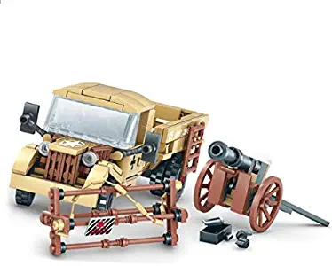 koolfigure Custom Sets of WW2 Military Army Truck, Vehicle Mounted Howitzers, Armored Car, Aircraft Building Blocks Toy (Truck w/ Howitzers)