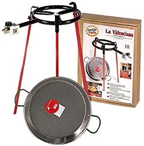 Paella Pan with Gas Burner - Set Includes: 300mm Ring Gas Burner, 38cm Polished Paella Pan, Tripod