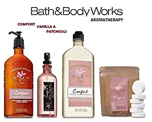 Bath and Body Works VANILLA & PATCHOULI Deluxe Spa Set Aromatherapy COMFORT ~ Body Wash & Foam Bath - Body Lotion ~ Pillow Mist & In Shower Steamer