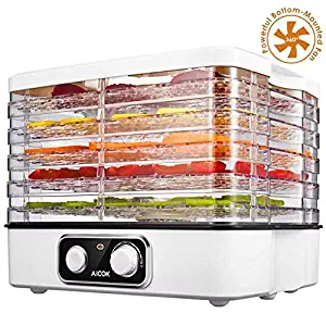 Food Dehydrator Aicok, 5-Tray Professional Food Dehydrator Machine with Extensible Capacity, Temperature 95-158℉ for Beef Jerky, Fruit, Vegetable & Nut, BPA free & Dishwasher-Safe, 240W