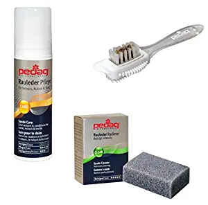 Pedag Suede Cleaner and Textile Color Restorer, 3 pc Cleaning and Care Kit for Shoes and Boots, Made in Germany, Neutral Color