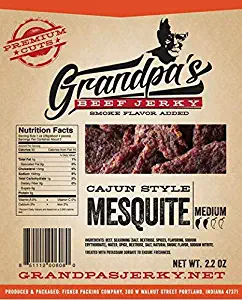 Gluten-Free Low Carb Beef Jerky Snacks: 3 Pack of Cajun Style Mesquite Meat Strips for Paleo & Keto Diets -- Grandpa's Beef Jerky