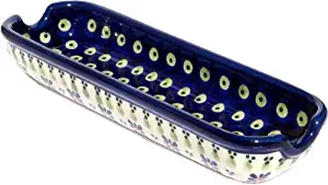 Polish Pottery Corn-on-the-cob Dish From Zaklady Ceramiczne Boleslawiec 1517-296 Traditional Pattern, Dimensions: Length: 8.75" Width: 3"