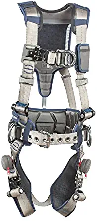 3M DBI-SALA 1112541 ExoFit STRATA, Aluminum 4 D-Rings, Tri-Lock Revolver QC Buckles with Sewn in Hip Pad/Belt, Medium, Blue/Gray