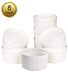 Set of 8 PCS 6 oz Round Porcelain Oven Safe Ramekin Dessert Souffle Baking Dish(3.5 INCHES) (WHITE)