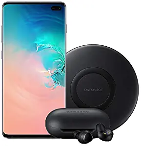 Samsung Galaxy S10 Factory Unlocked Phone with 128GB - Prism Black with Bluetooth True Wireless Earbuds and Wireless Charger Pad