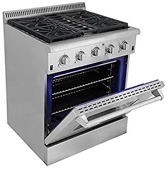 30" Freestanding Professional Style Gas Range with 4.2 cu. ft. Oven, Dual Fuel Gas Range Oven, 4 Burners, Convection Fan, Cast Iron Grates & Porcelain Oven Interior, Stainless Steel