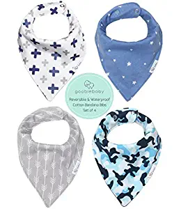 Reversible & Waterproof Cotton Baby Bandana Drool Bibs for Boys with Adjustable Snaps, Pack of 4, Soft Absorbent Cute Modern Premium Bib Set for Teething Drooling, Perfect for Baby Shower Gift (Blue)