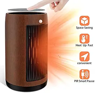 Electric Space Heater 1500W Portable Smart control,Touch panel, PIR Motion Sensor, Function 3 Modes with Overheat & Tip-over Shut off ，wood grain housing