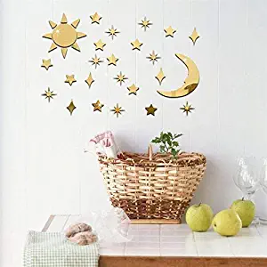 VancyTop Gold Sun Moon Stars Acrylic Mirror Effect DIY Wall Sticker Home Living Room Kids' Room Nursery Decoration