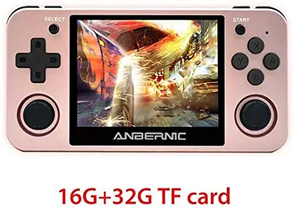 hemistin RG350m Handheld Game Console with 16G Memory, 3.5 Inch IPS Screen 2500MAH Battery Preload 5000 Games Opendingux System Gifts (Chinese and English Version) (Rose Gold + 32G TF Card)