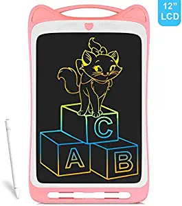 LCD Writing Tablet,Richgv 12 Inches Colorful Doodle Board with Screen Lock Portable Drawing Tablet Mini Board Handwriting Pad Suitable for Kids Home, School, Office Blue (2 Battery)