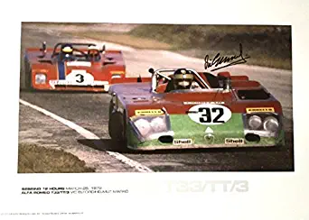 Alfa Romeo 33TT3: Vic Elford – Ferrari: Ronnie Peterson. Sebring 12 Hours 1972 Poster Autographed by Vic Elford. 13 x 19″