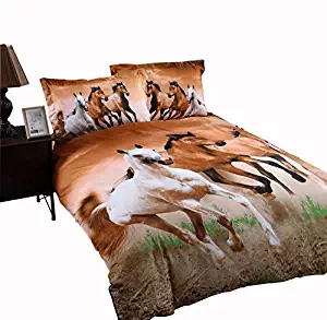 Babycare Pro Galloping Horse 3D Bedding Sets Full Size for Teen Kids Duvet Cover Set with Flat Sheet Full Polyester 4 Pieces,1 Duvet Cover Sets,1 Flat Sheet,2 Pillow Cacses,No Comforter(Full)