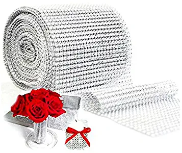 Silver Diamond Sparkling Rhinestone Mesh Ribbon for Event Decorations, Wedding Cake, Birthdays, Baby Shower, Arts & Crafts, 4.75" x 10 Yards, 24 Row, 1 Roll