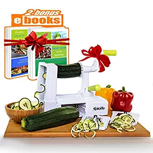 Spiralizer Vegetable Slicer – Zucchini Spaghetti Maker w/Heavy Duty Suction Cup Mount & 30-Spike Ergonomic Crank Handle – BONUS Vegetable Spiralizer Cookbook Ebook – Perfect for Low Carb & Paleo Diet