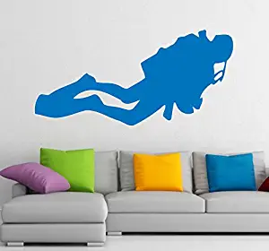 Housewares Wall Vinyl Decal People Man Scuba Diver Diving Aqualangist Bathroom Shower Home Art Interior Decor Kids Nursery Removable Stylish Sticker Mural Unique Design for Any Room