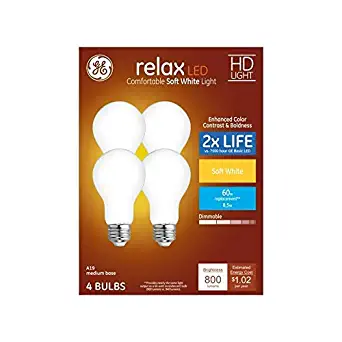 GE Relax 4-Pack 60 W Equivalent Dimmable Warm White A19 LED Light Fixture Light Bulbs