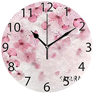 ALAZA Japanese Cherry Blossom Round Acrylic Wall Clock, Silent Non Ticking Oil Painting Home Office School Decorative Clock Art