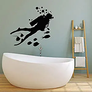 Wall Decal Stickers Scuba Diving Diver Fishes Bubbles Underwater Wall Home Room Wall Decor