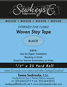 Black - 1/2" Woven Stay Tape - 0.5" X 25 Yards SewkeysE Extremely Fine Fusible Tape Sold by The 25 Yard Roll (SST-01) M494.10