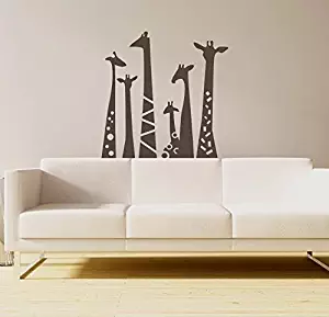 N.SunForest Set of 6 Animal Wall Sticker Giraffe Necks Safari Vinyl Wall Art Wall Decal Living Room Baby's Room Decor