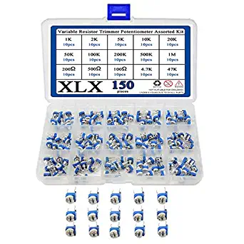 XLX 150PCS Variable Resistor Trimmer Potentiometer Assorted Kit 1/10 Watt 100 to 1M Ohm 15 Values (10pcs for Each Value) with Storage Box