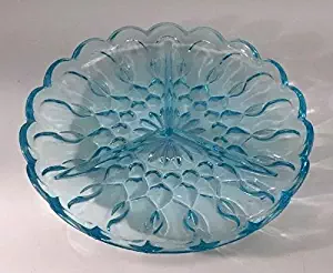 Vintage Anchor Hocking Light Blue Pressed Glass Fairfield 8 3/4" 3 Section Divided Dish