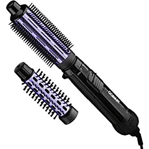 Conair 2 in 1 Hot Air Brush, with 1.5" Aluminum Barrel and 1" Natural Boar and Nylon Bristle Brush Attachment, with Cool Tip, and Safety Stand, and Three Position Switch, with Tangle Free Cord
