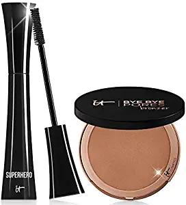 IT Cosmetics 2 Piece Lash and Glow Superpowers Life Changing Mascara and Bronzer Set Includes Full Size Superhero Mascara and Full Size Bye Bye Pores Bronzer