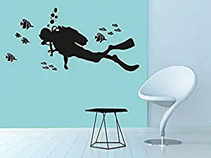 BYRON HOYLE Diver Wall Decal Sticker, Scuba Wall Decal, Deep Diving Wall Sticker, Fish Wall Decal, Bedroom Decoration, Nursery Decor, cwd222