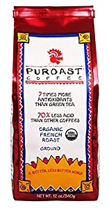 Puroast Low Acid Coffee Organic French Roast Ground Coffee, 12 oz Bag