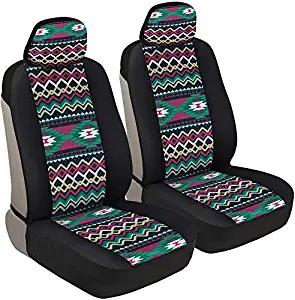 BDK Pink Inca Pattern Car Seat Covers, Front Seats Only – Geometric Print Front Seat Cover Set with Matching Headrest, Sideless Design for Easy Installation, Universal Fit for Car Truck Van and SUV