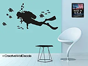 CreativeWallDecals Wall Decal Vinyl Sticker Decals Art Decor Design Diving Scuba Diver Deep Sea Ocean Fish Bathroom Living Room Bedroom (r222)