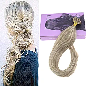 VeSunny Blonde Highlights Hair Extensions Fusion Tip Human Hair #16/22 16inch Blonde Flat Tip Remy Hair Extensions Real Straight Hair Grade 7A 1G/S 50G/Pack