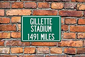 Personalized Steel Highway Distance Sign To Gillette Stadium, Home of the New England Patriots Football Text Metal Steel Sign Great Gift