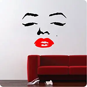 Marilyn Monroe Face Wall Decal Sticker Silhouette Red Lips Makeup