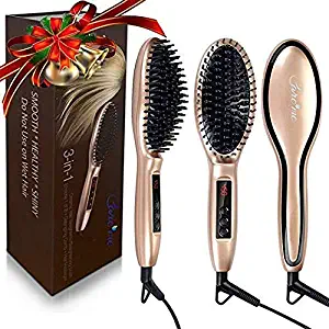 Electric Heated Hair Straightening Brush Straightener - MCH Technology Heats Up Fast and Straightens Hair with Ions for Healthy, Frizz-Free, Smooth, Straight Hair