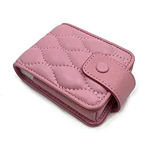 Longjet Lipstick Case with Mirror Cute Makeup Bag Genuine Leather Cosmetic Pouch (Pink)